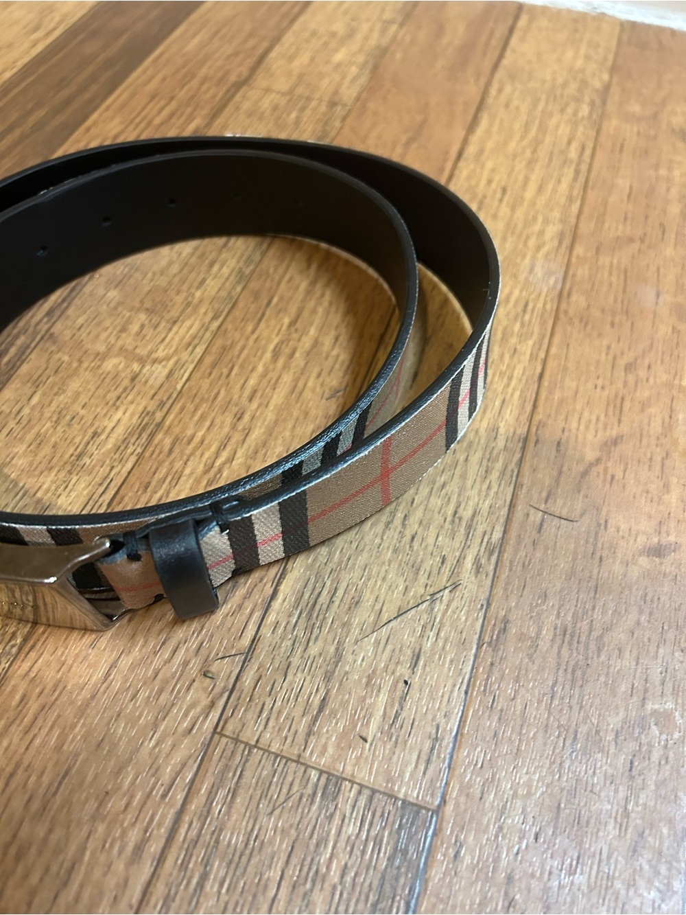 Burberry Classic Check Men's Leather Belt - Black & Beige